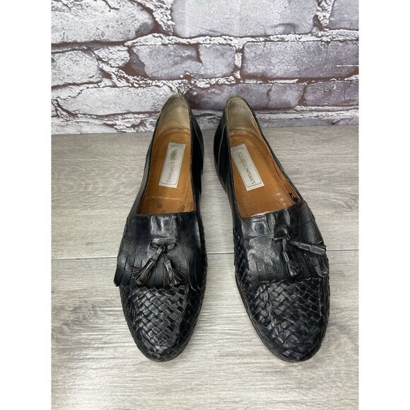 Roger Bowman’s Black Leather Basketweave Kiltie Tassel Loafer Dress Shoes Men 10